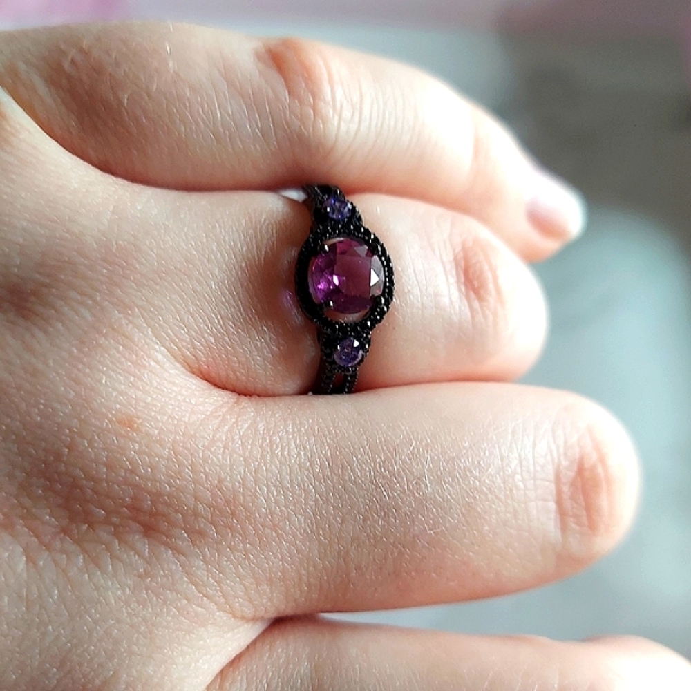 Unique Amethyst Black Gold Ring